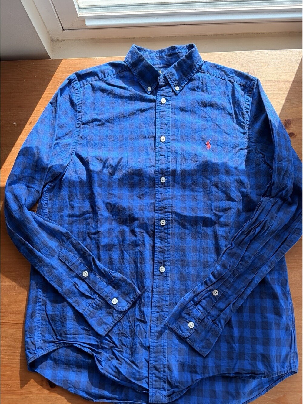 Polo Ralph Lauren Boys XL 18-20 Blue Gingham Button Down Shirt 100% Cotton